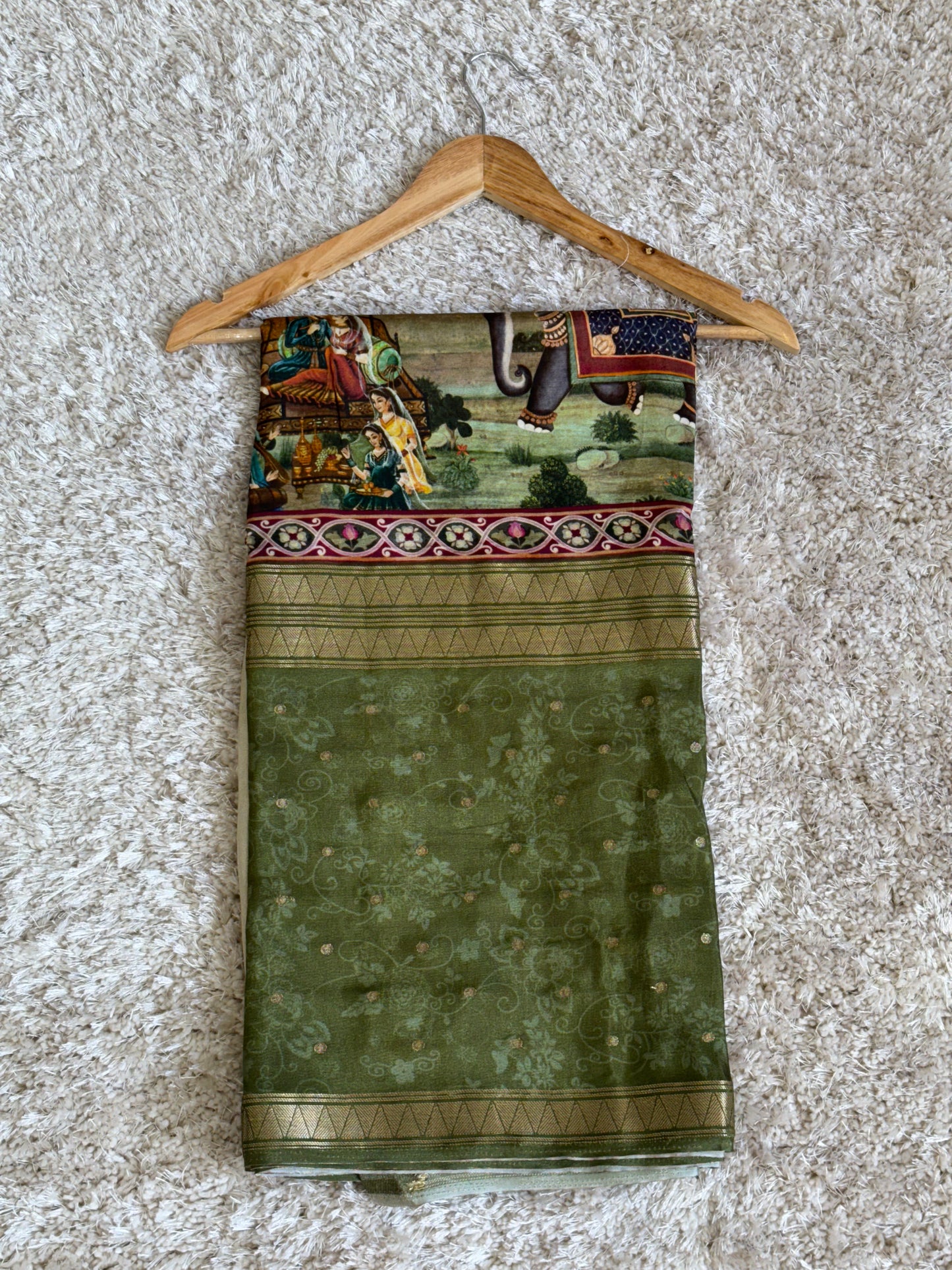 Digital Print Crepe Silk : Green - TN090