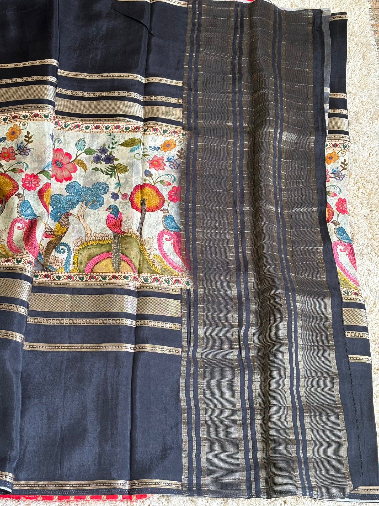 Digital Print Crepe Silk : Black & Red - TN091