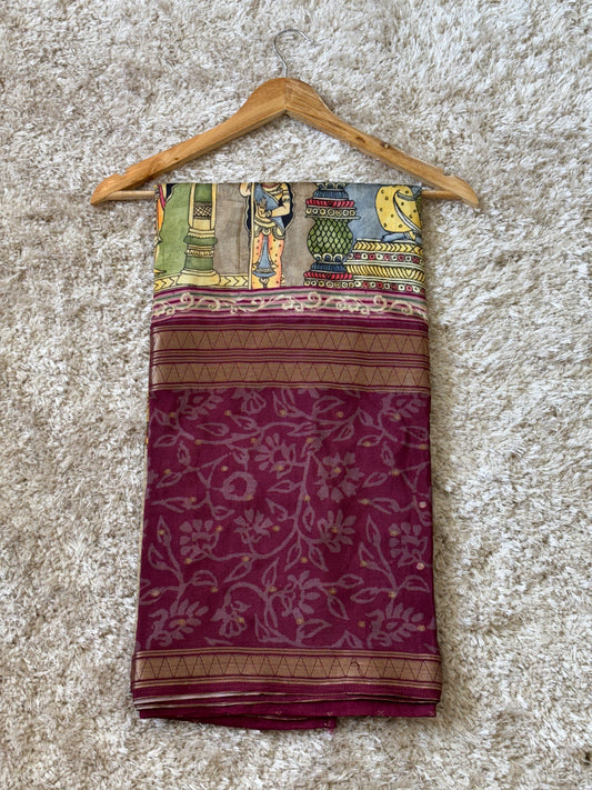 Digital Print Crepe Silk : Maroon & Beige - TN092