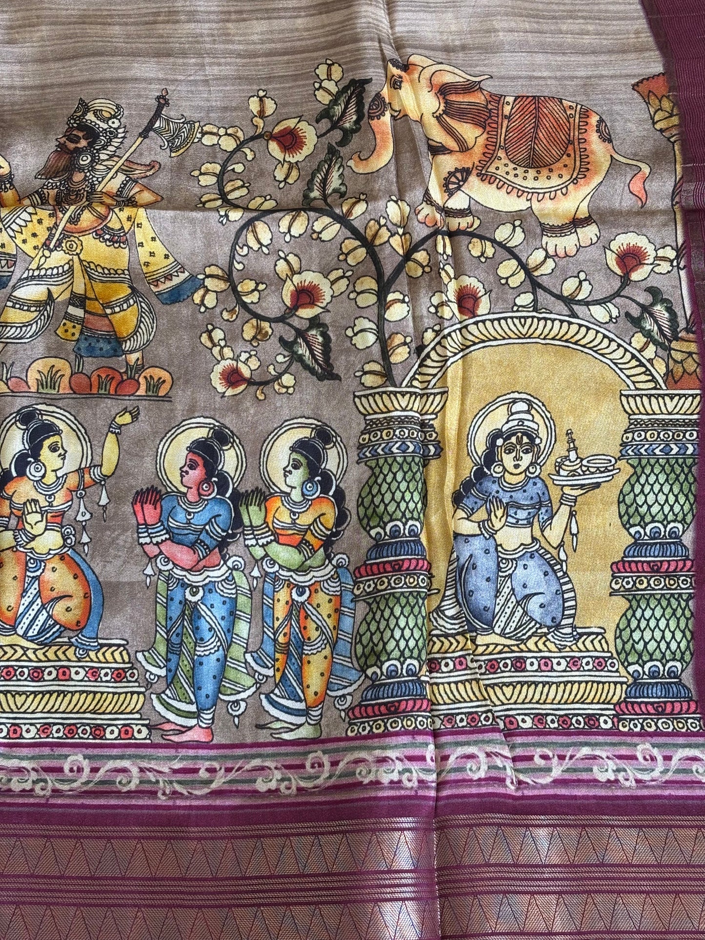 Digital Print Crepe Silk : Maroon & Beige - TN092