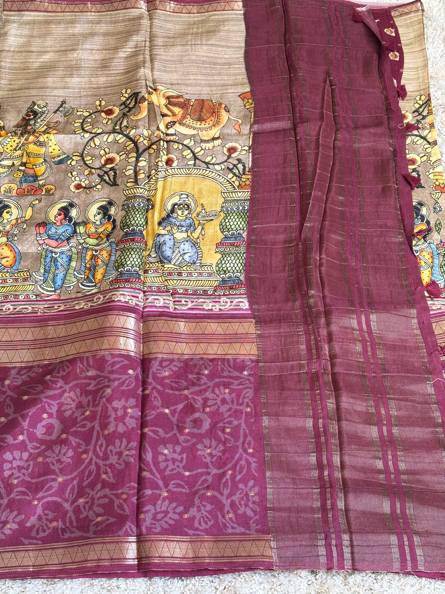 Digital Print Crepe Silk : Maroon & Beige - TN092