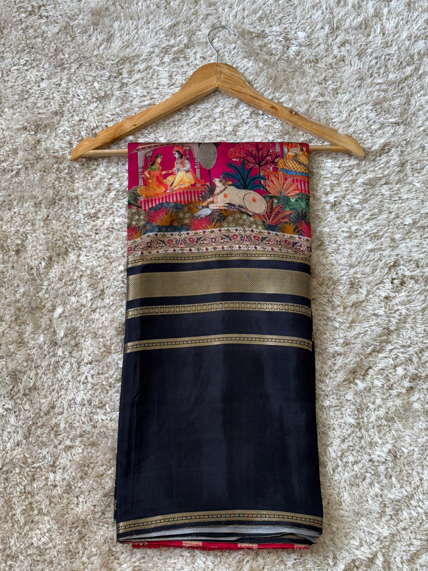 Digital Print Crepe Silk : Black & Pink - TN093