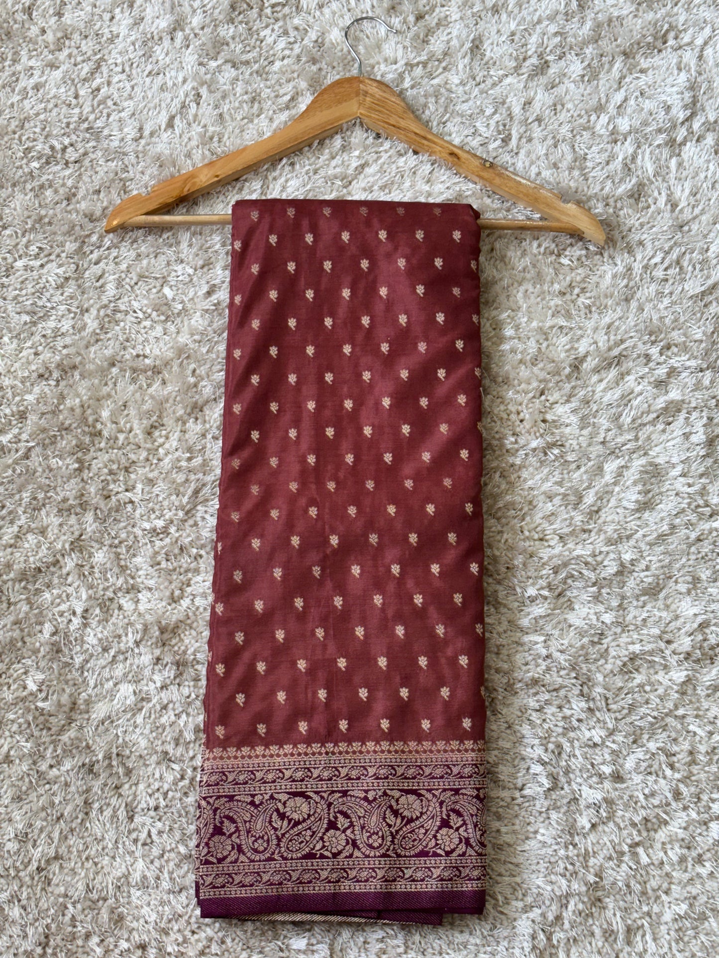 Khadi Banaras : Dusty Rose Pink with Purple Border - TN095