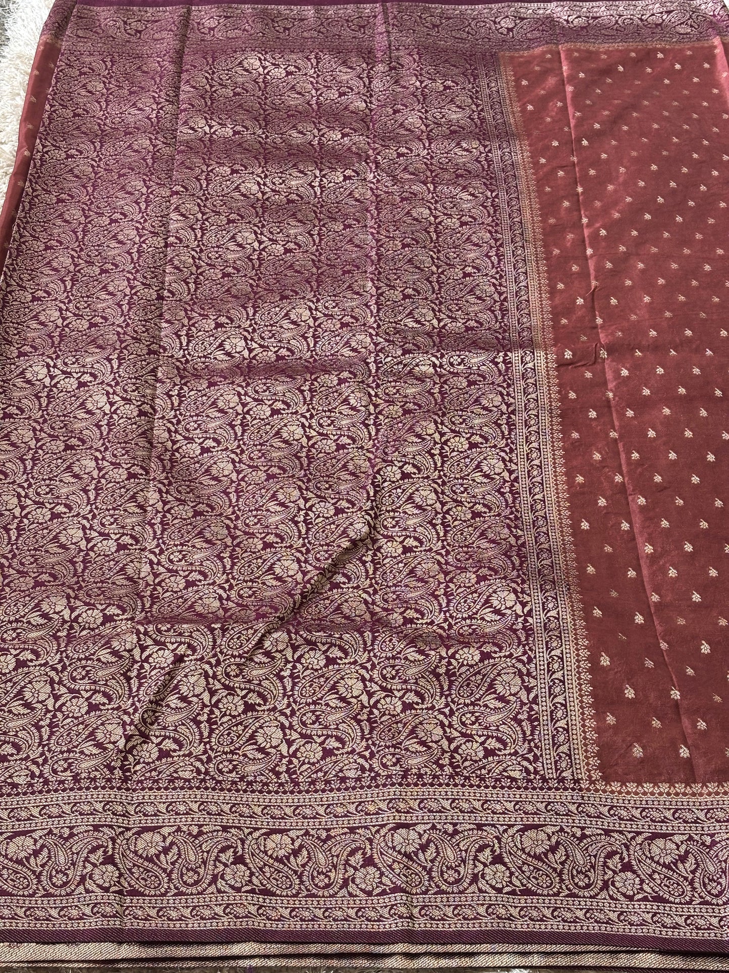 Khadi Banaras : Dusty Rose Pink with Purple Border - TN095