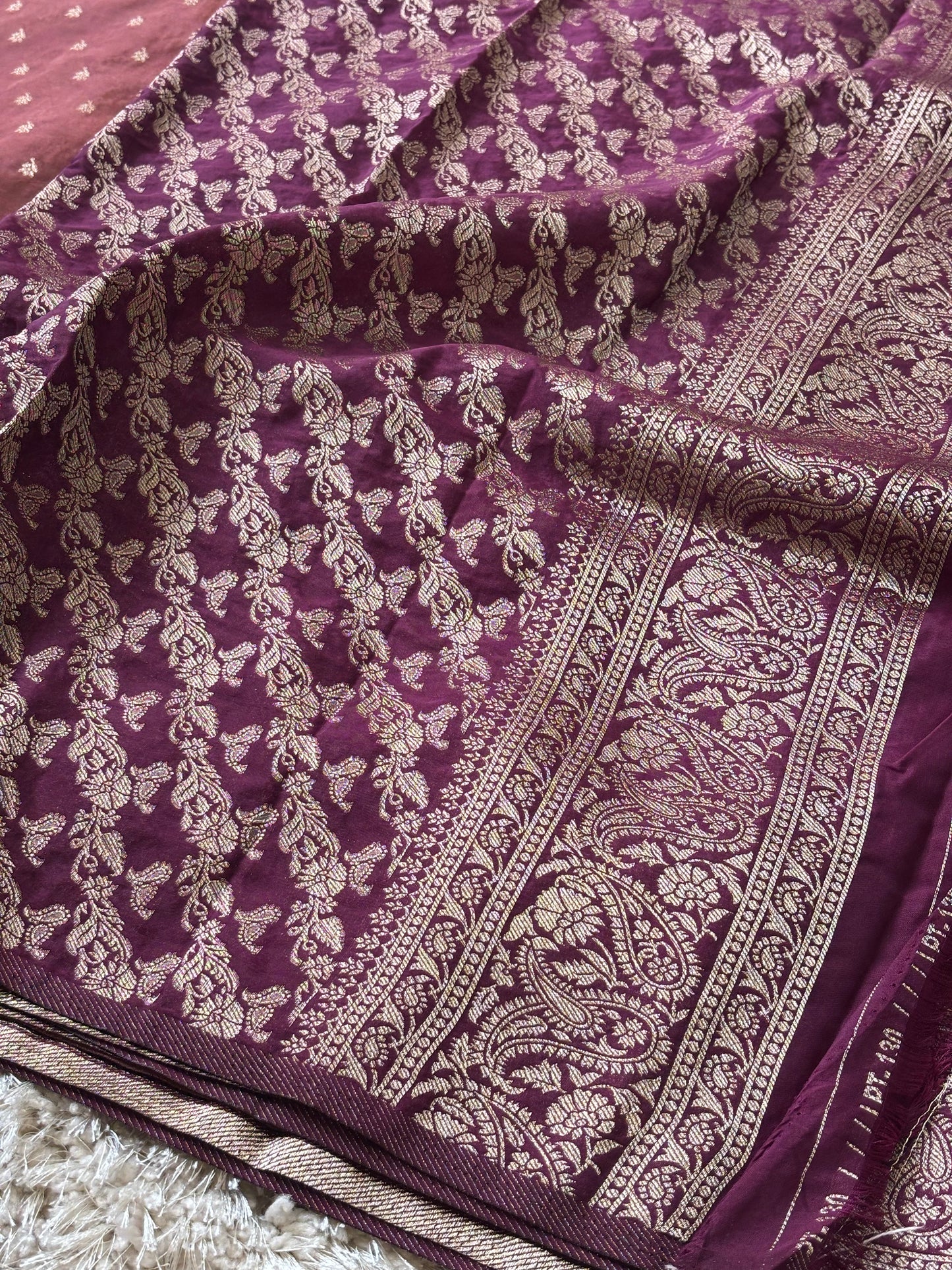 Khadi Banaras : Dusty Rose Pink with Purple Border - TN095
