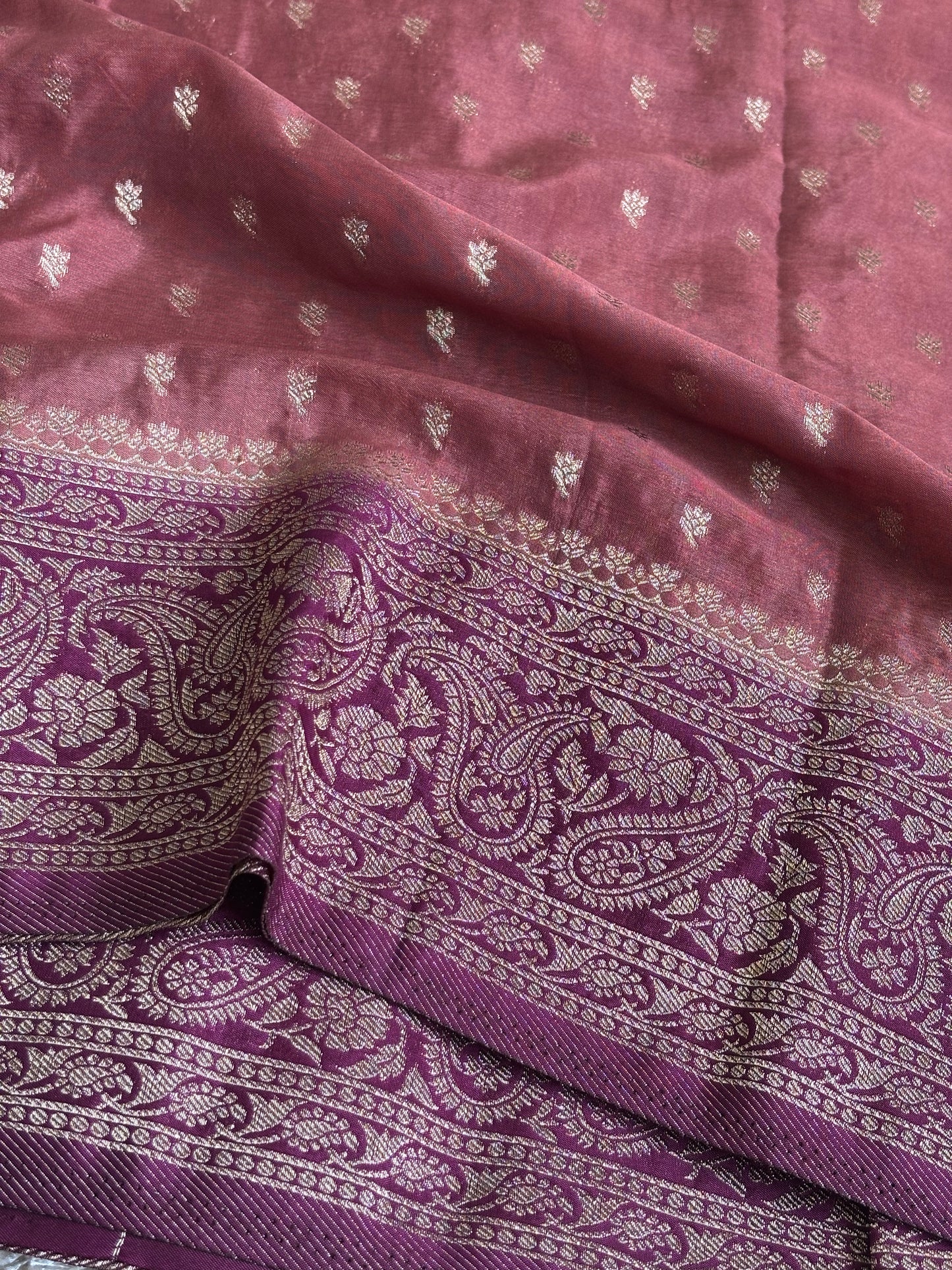 Khadi Banaras : Dusty Rose Pink with Purple Border - TN095