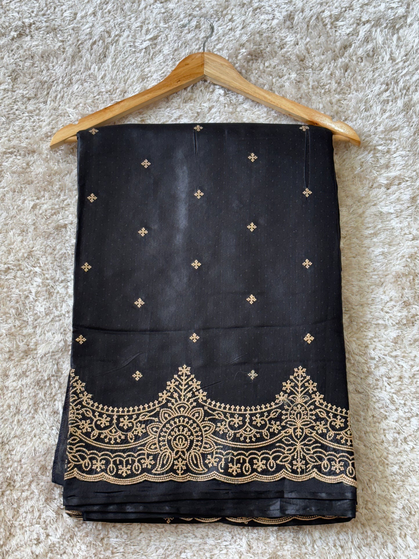 Pure Satin Tussar Embroidered saree : Black - TN096