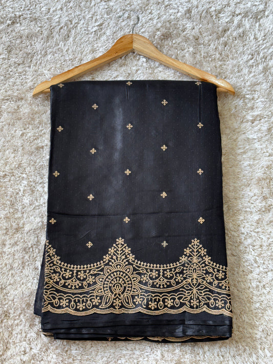 Pure Satin Tussar Embroidered saree : Black - TN096