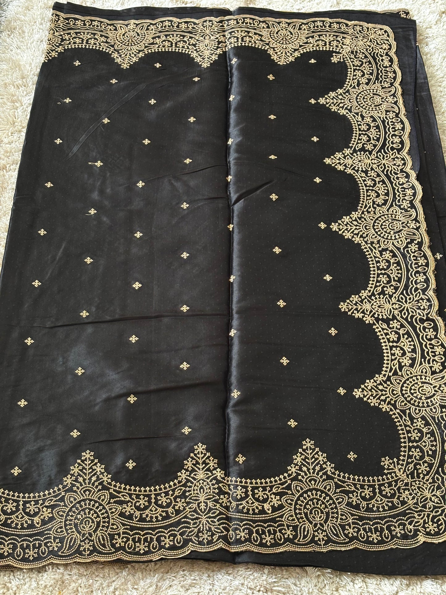 Pure Satin Tussar Embroidered saree : Black - TN096