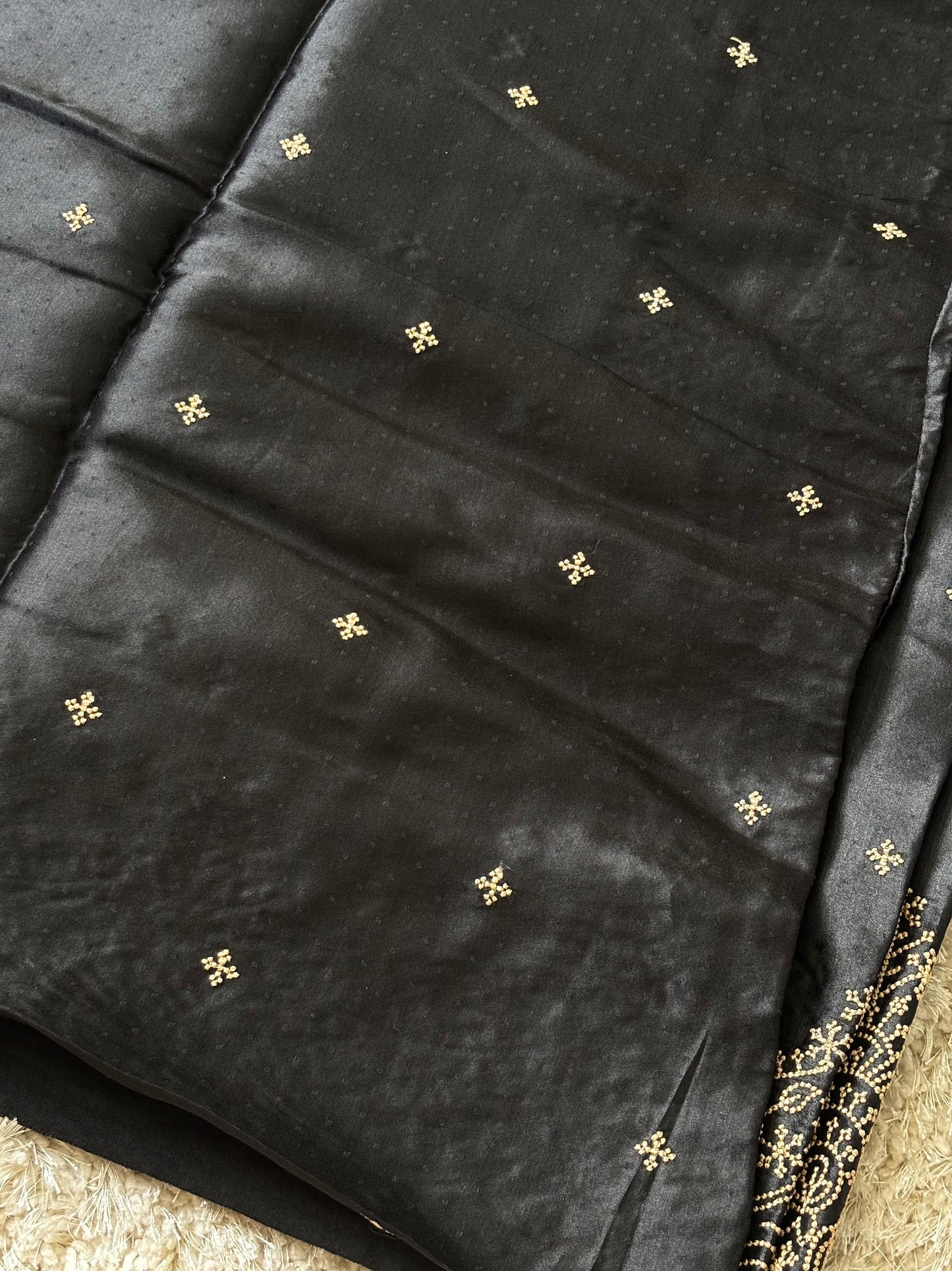 Pure Satin Tussar Embroidered saree : Black - TN096