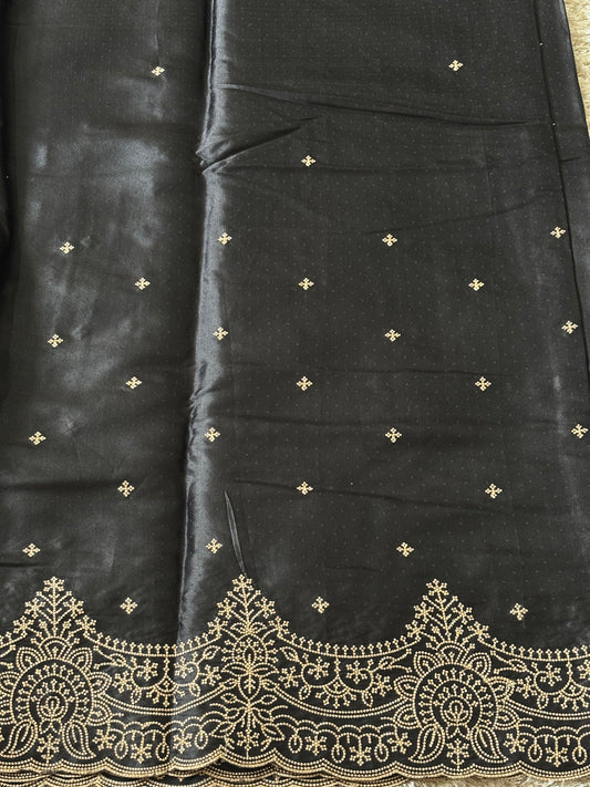Pure Satin Tussar Embroidered saree : Black - TN096