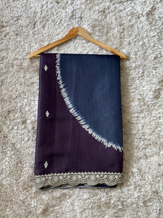 Tie Dye Satin Tussar with Scallop Work : TN097