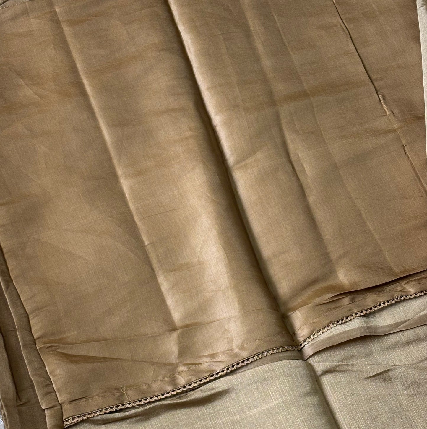Pure Satin Tussar with Applique Work : Golden Brown - TN098