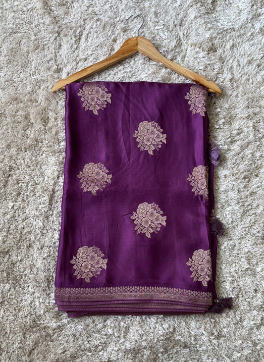 Premium Pure Satin Silk Saree : Lavender - TN105