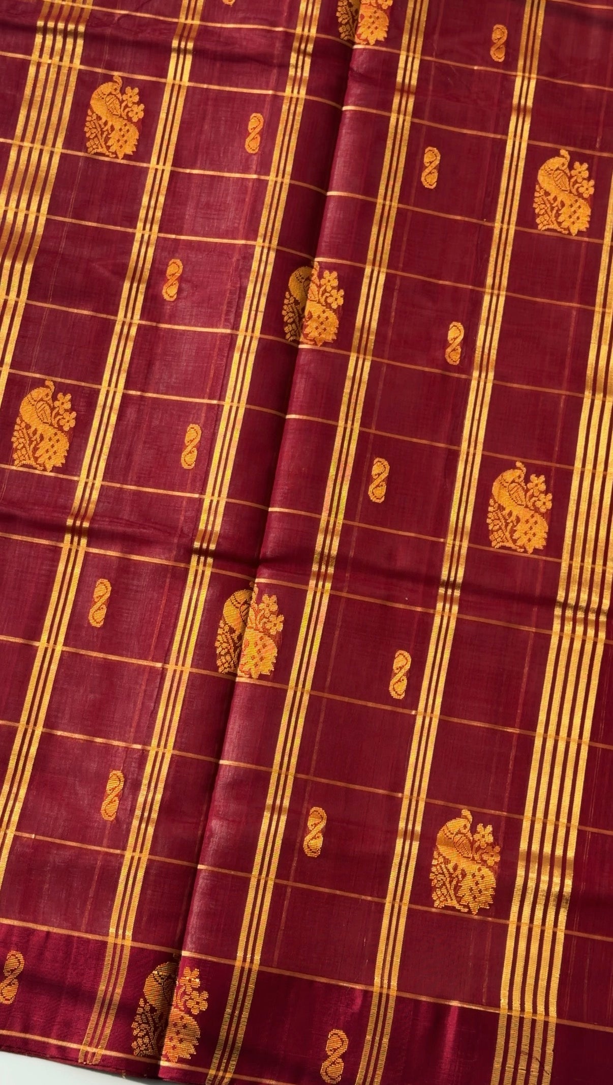 Vegan Silk Saree(Peach and maroon)- TN391
