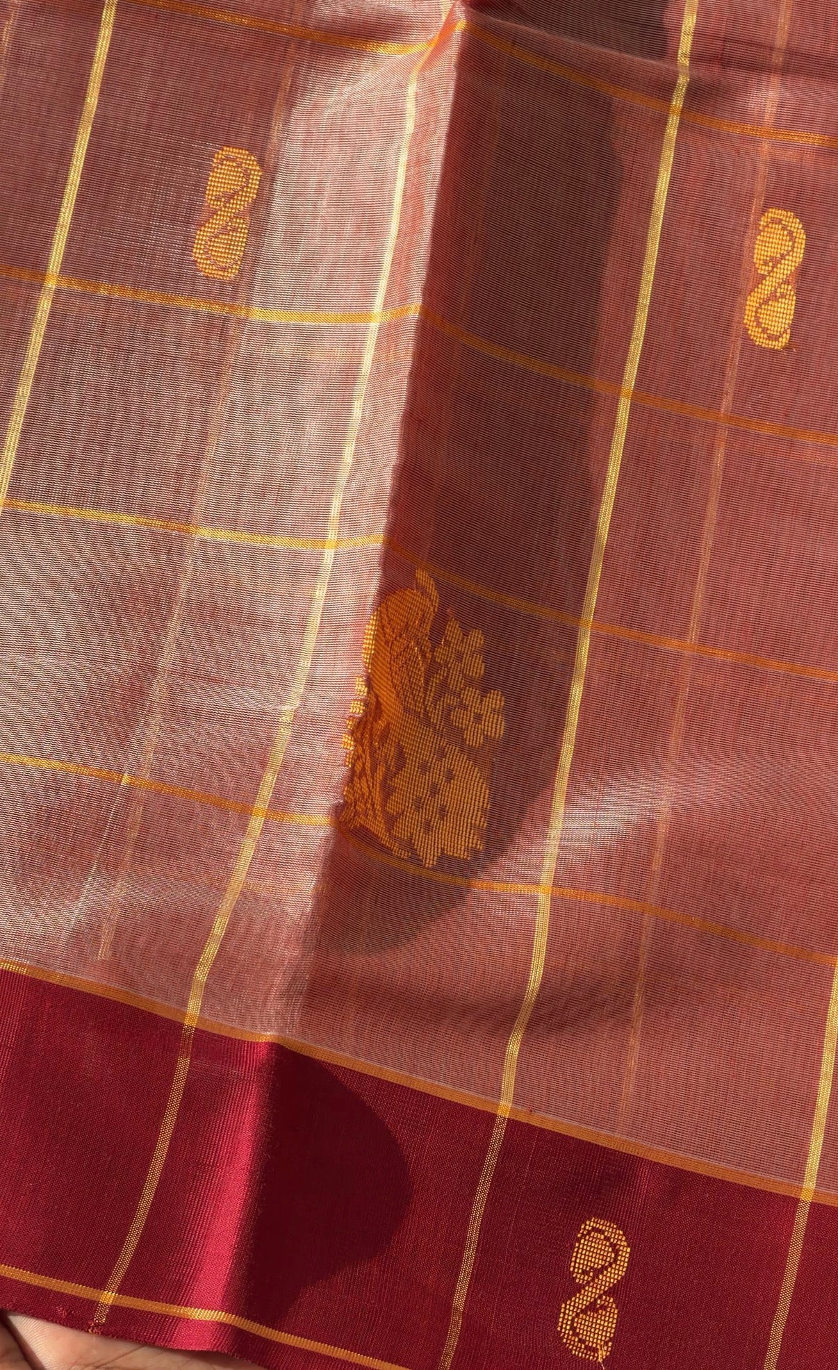 Vegan Silk Saree(Peach and maroon)- TN391