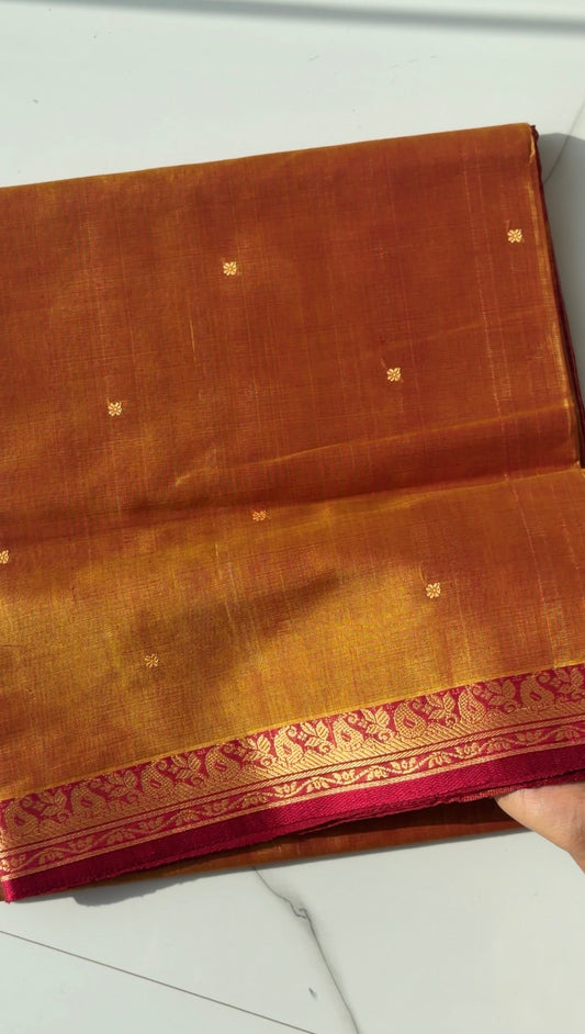 Vegan Silk Saree(Mustard and maroon)- TN390