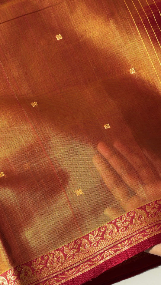 Vegan Silk Saree(Mustard and maroon)- TN390