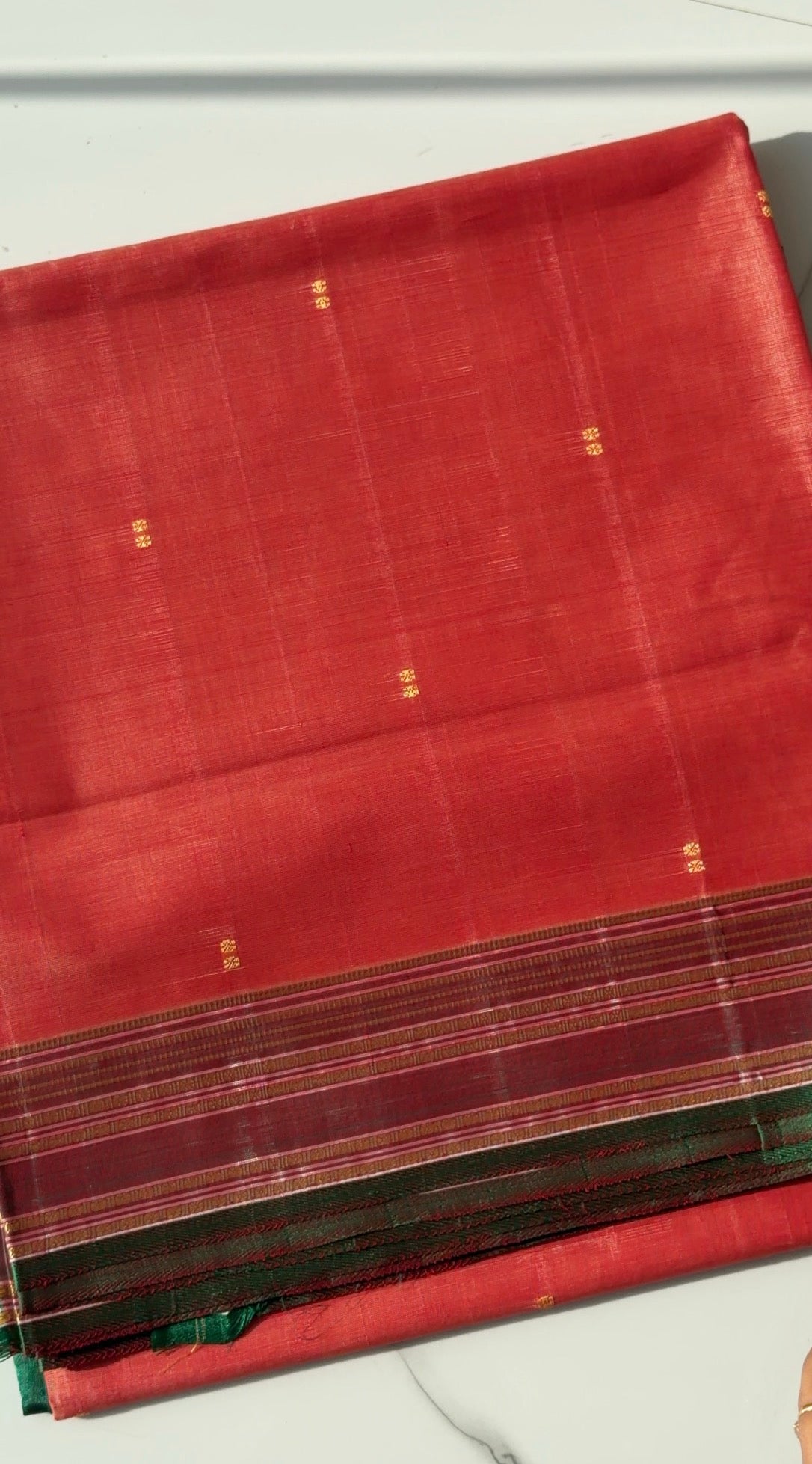 Vegan Silk Saree(light orange and green)- TN388