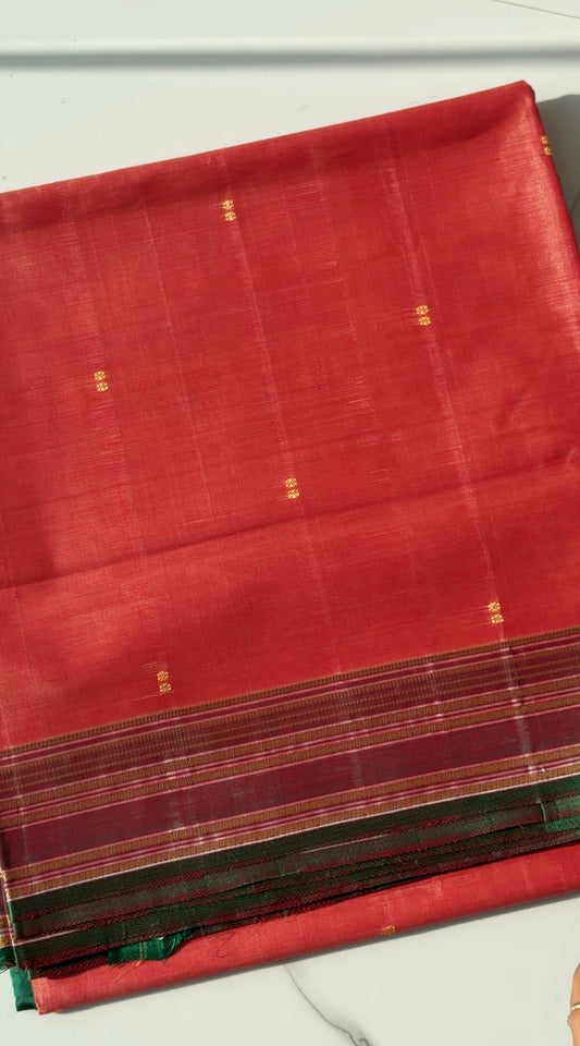 Vegan Silk Saree(light orange and green)- TN388