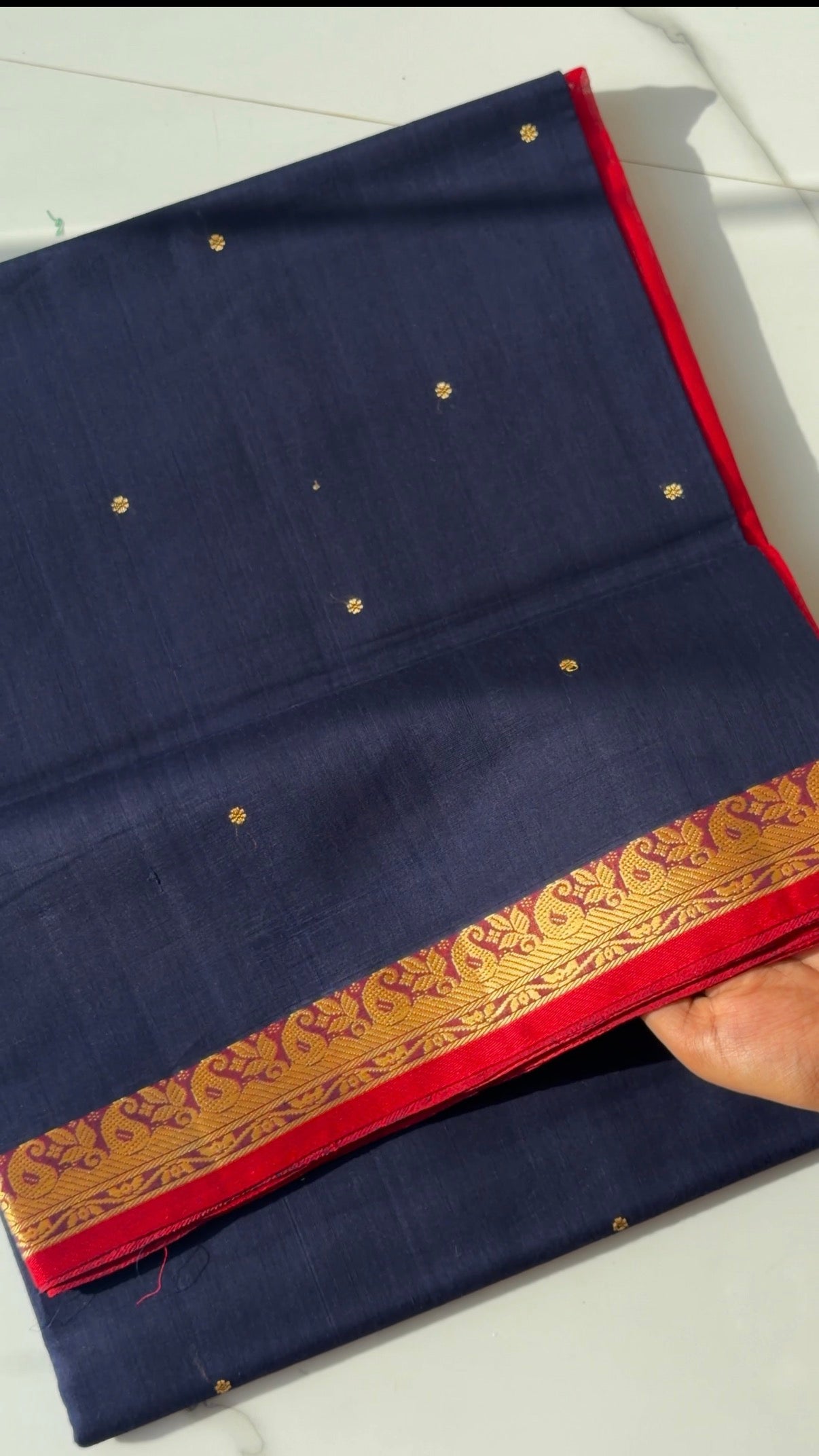 Vegan Silk Saree(Navy blue and maroon)- TN389