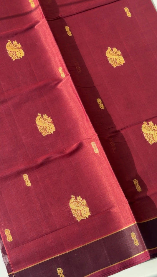 Vegan Silk Saree(Brick red and brown)- TN385