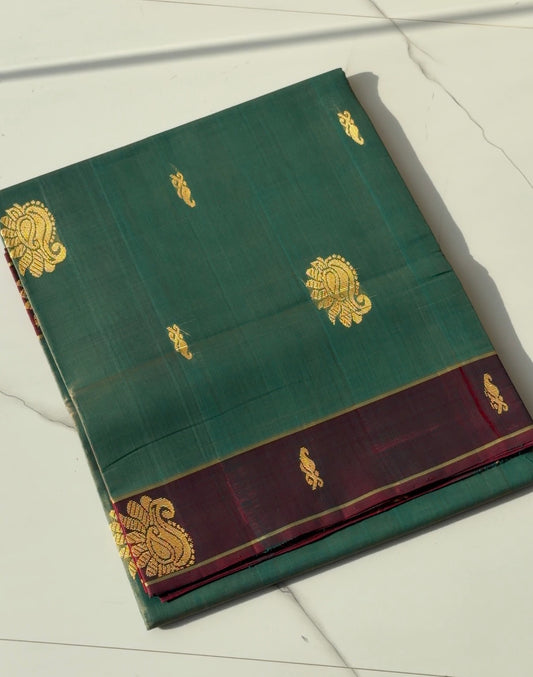 Vegan Silk Saree(Sage green and maroon)- TN386