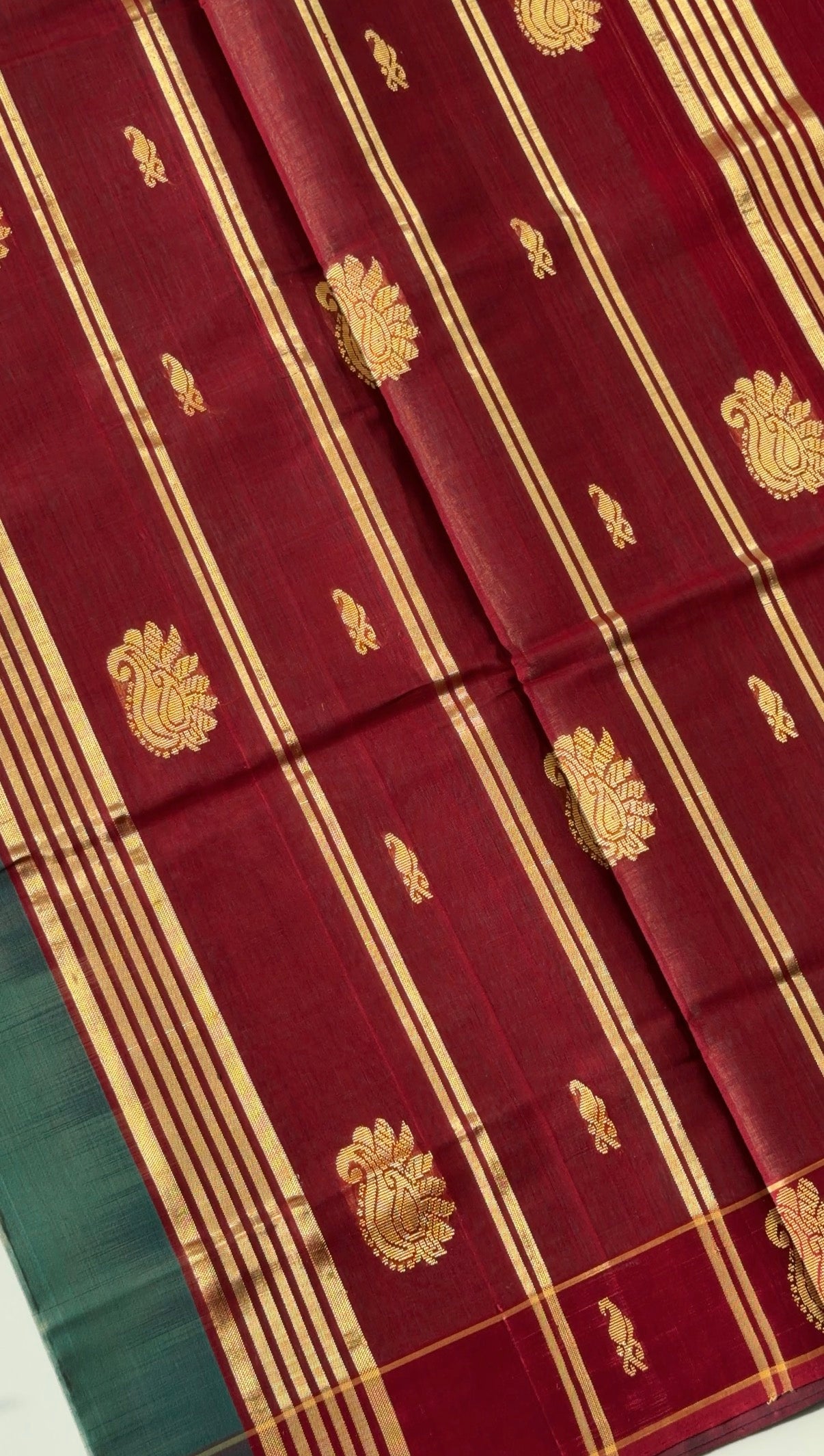 Vegan Silk Saree(Sage green and maroon)- TN386