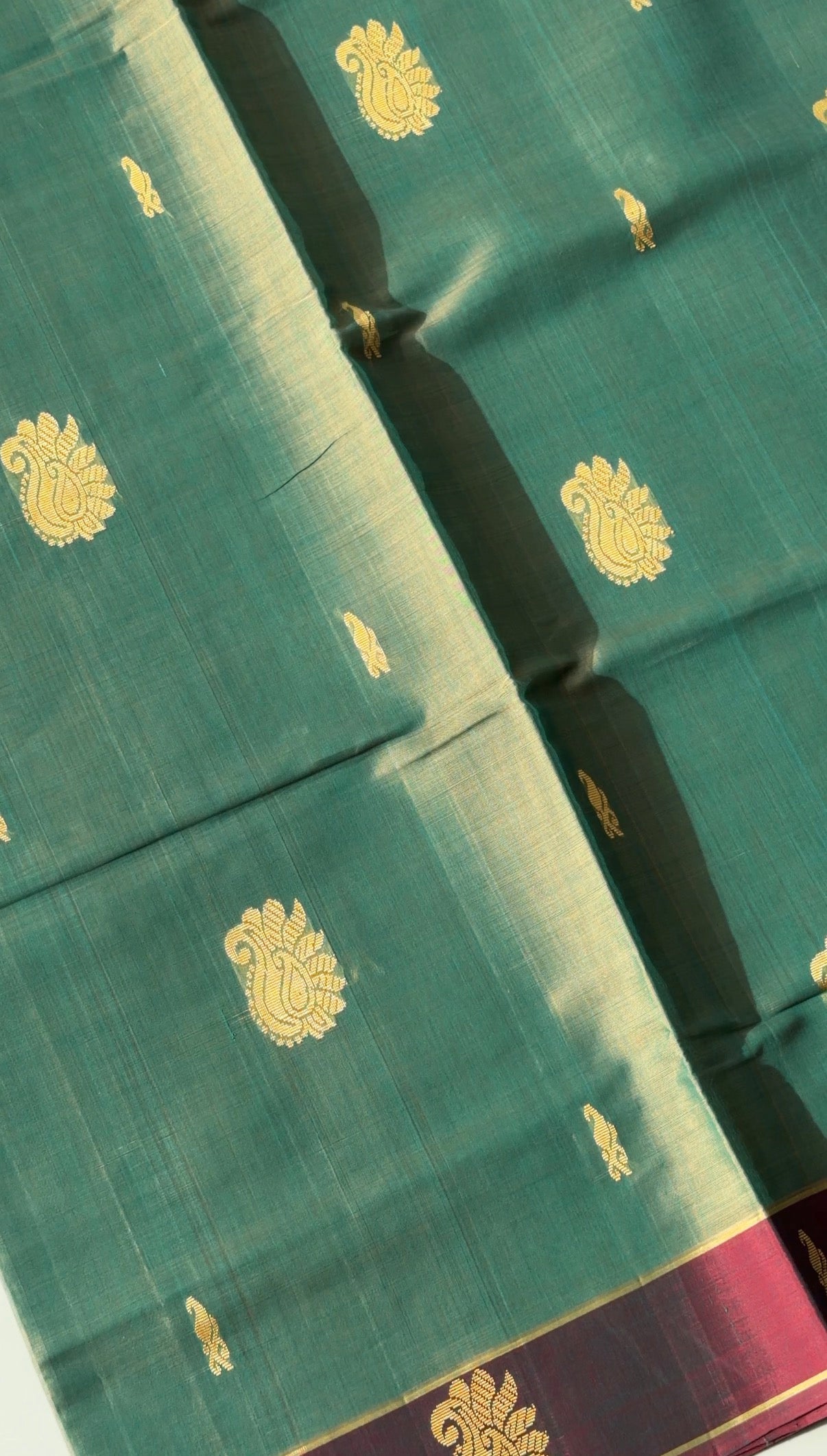 Vegan Silk Saree(Sage green and maroon)- TN386
