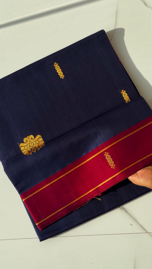 Vegan Silk Saree(Navy blue and maroon)- TN387