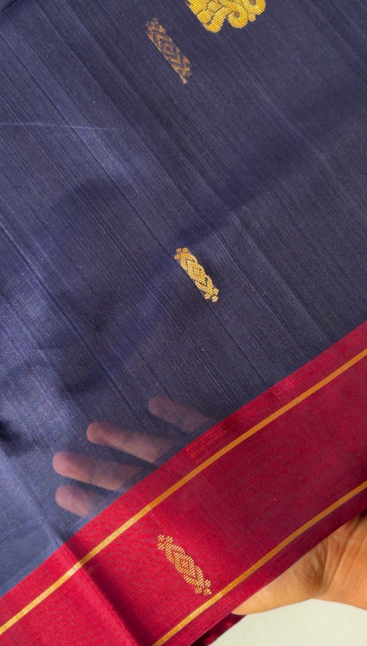 Vegan Silk Saree(Navy blue and maroon)- TN387