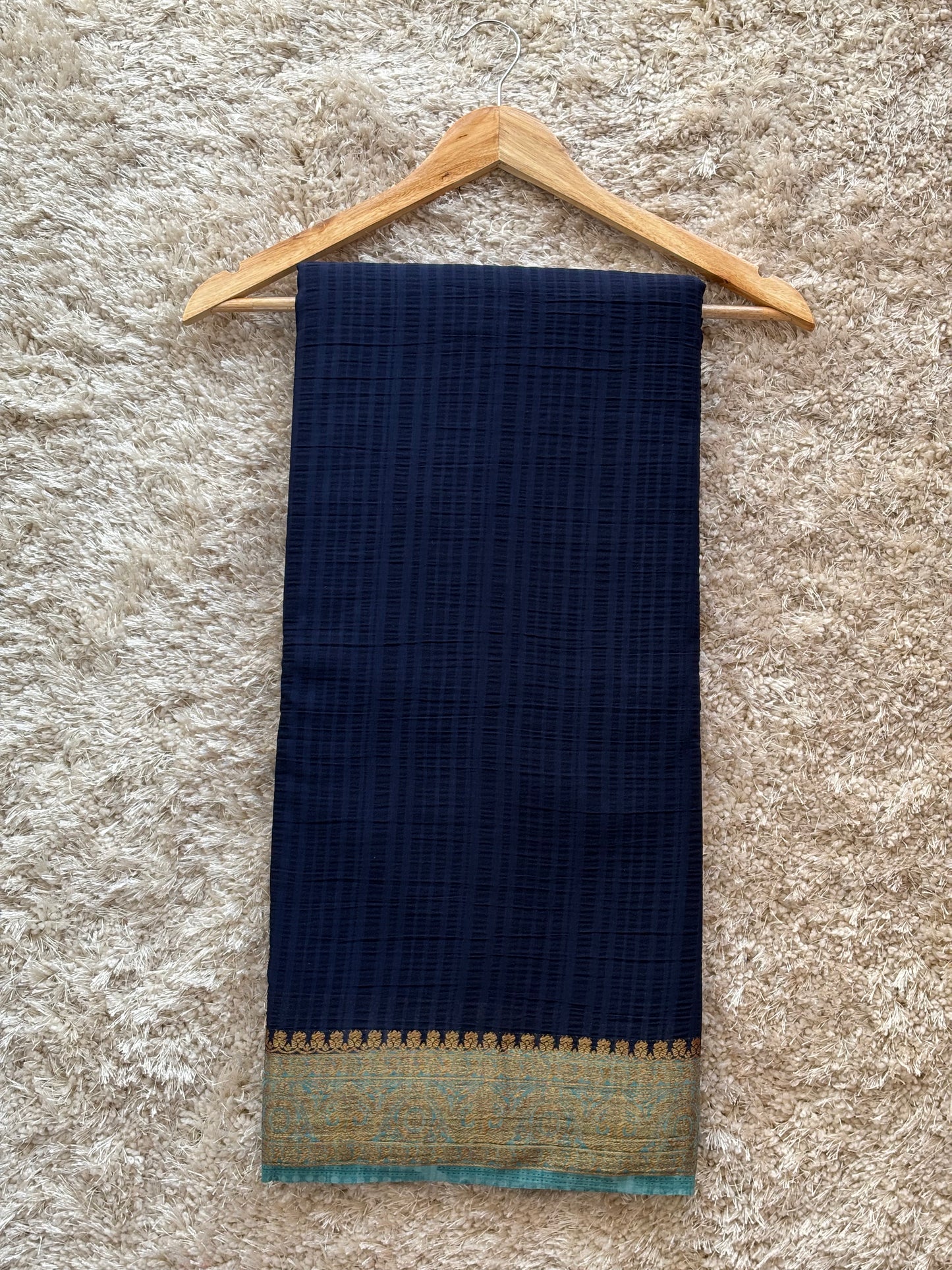 Crepe Tussar Georgette : Navy Blue - TN149