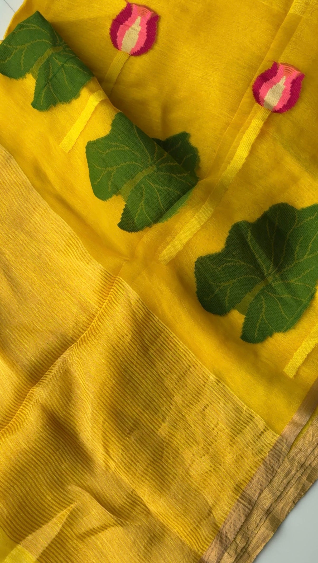 Silk Linen Jamdani Saree (yellow) - TN381