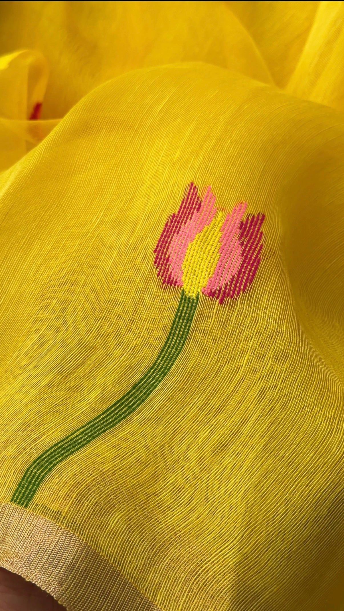 Silk Linen Jamdani Saree (yellow) - TN381