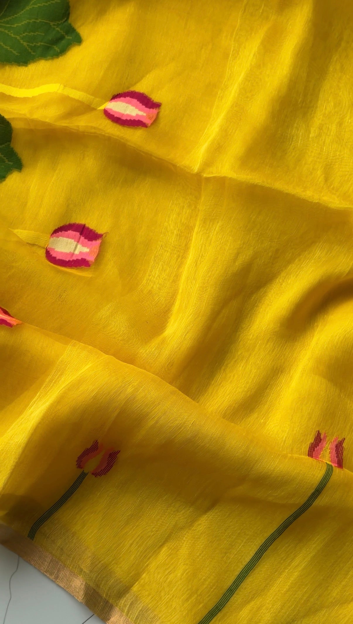 Silk Linen Jamdani Saree (yellow) - TN381