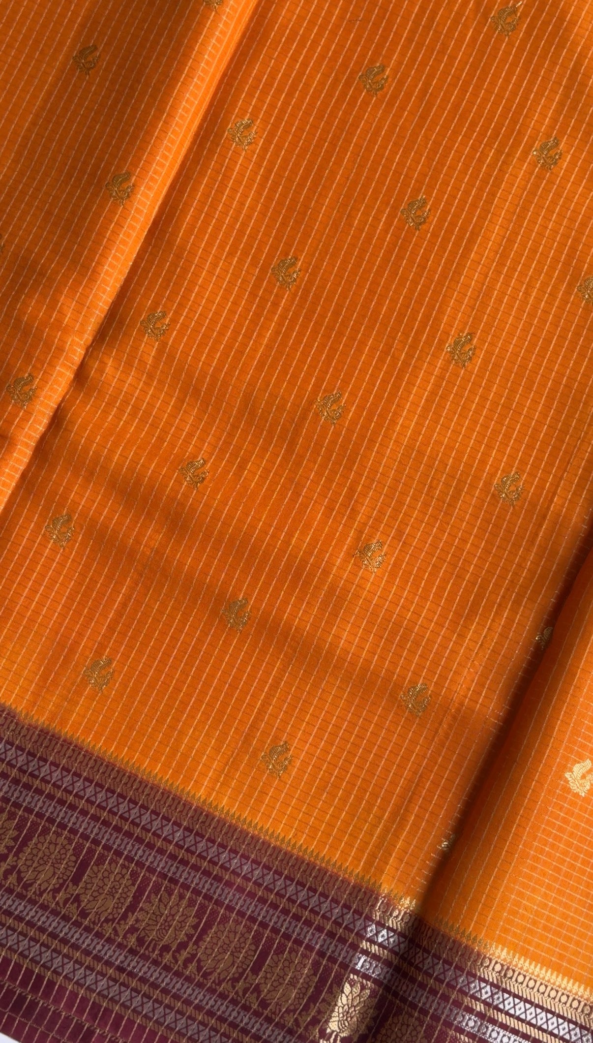 Art Silk Checks (Mustard with Brown) - TN398