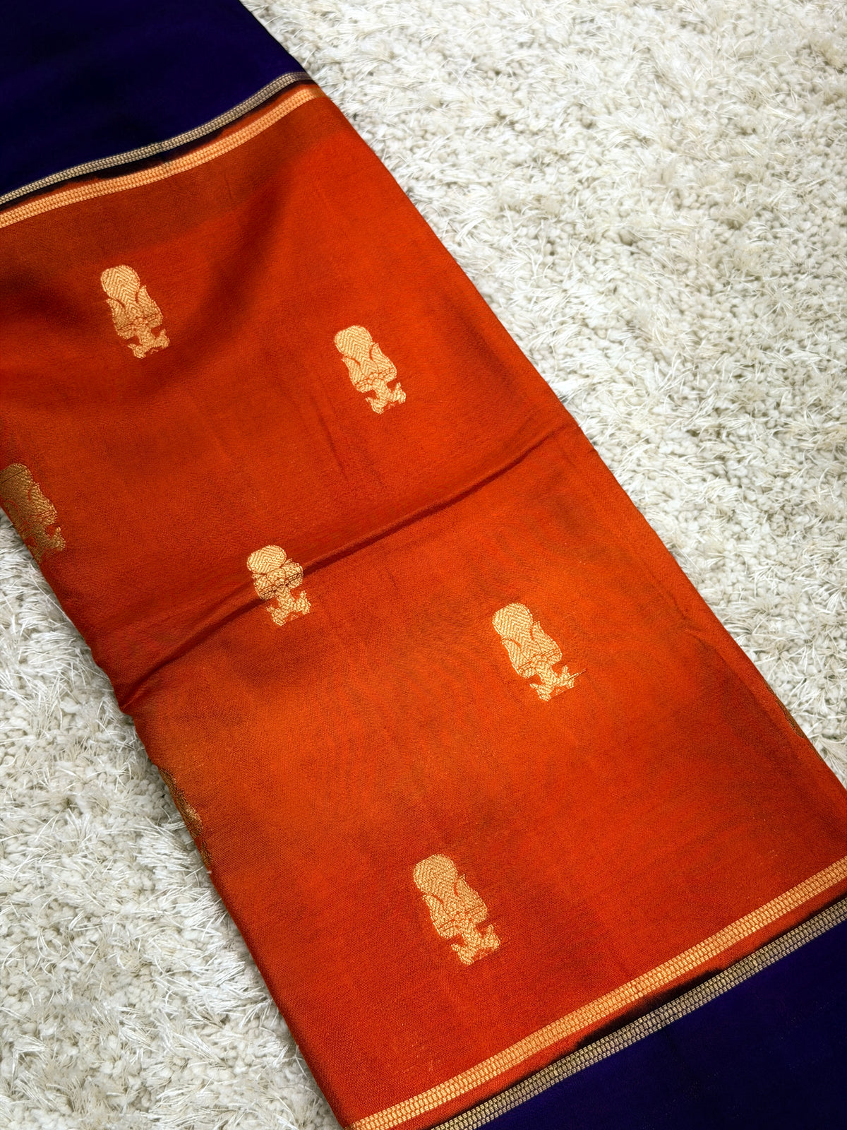 (Weaving & Dyeing Mistake Sarees) Semi Mysore Silk : Orange & Violet - TN081