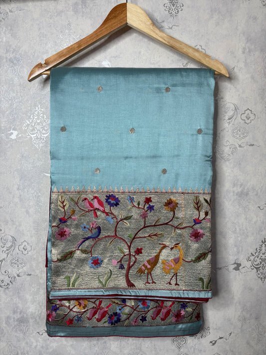 SILK BLEND SAREE : SEA GREEN - TN008