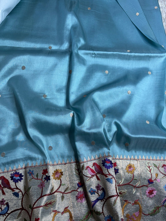 SILK BLEND SAREE : SEA GREEN - TN008