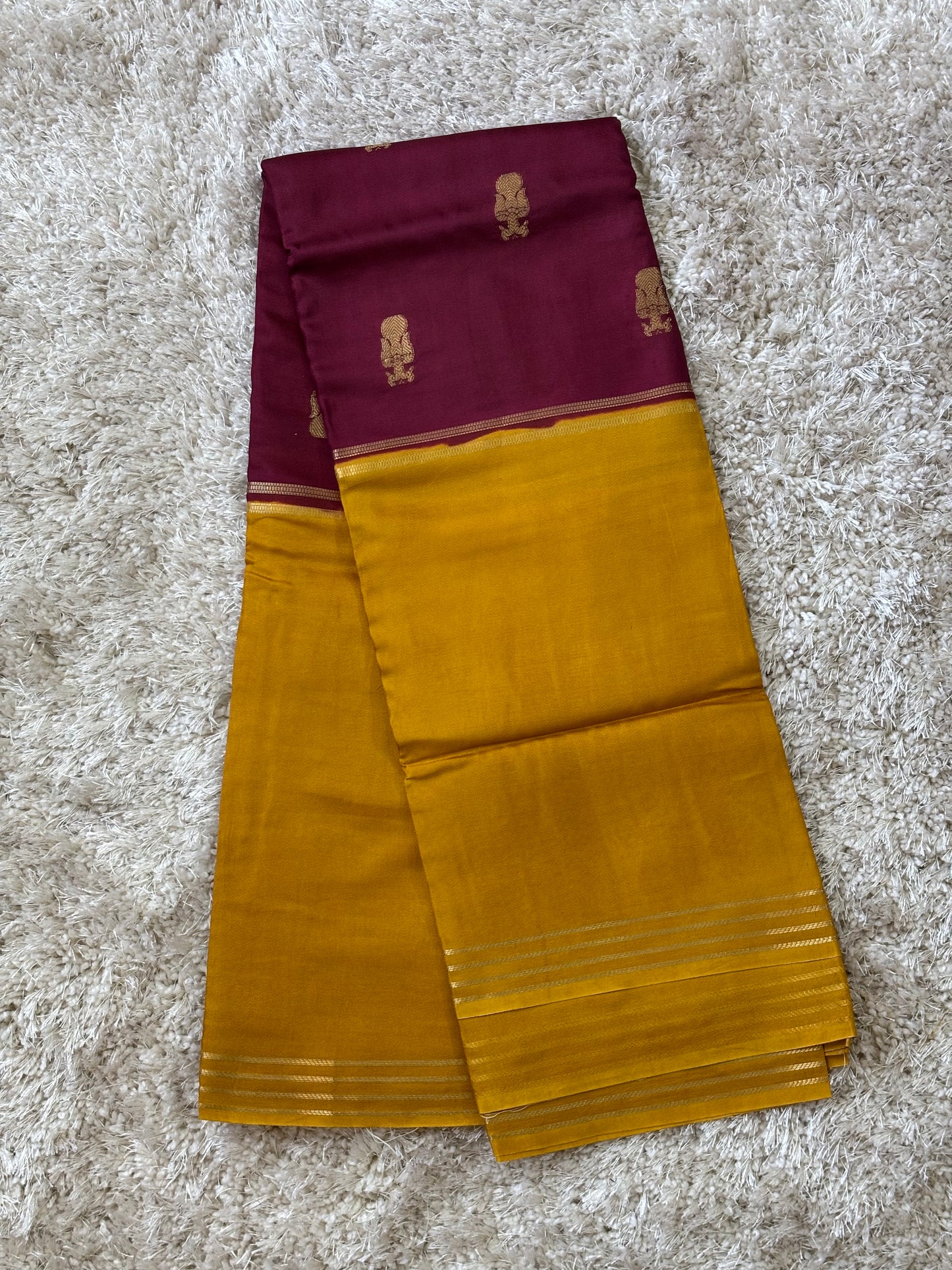 Semi Mysore Silk : Yellow & Maroon - TN078