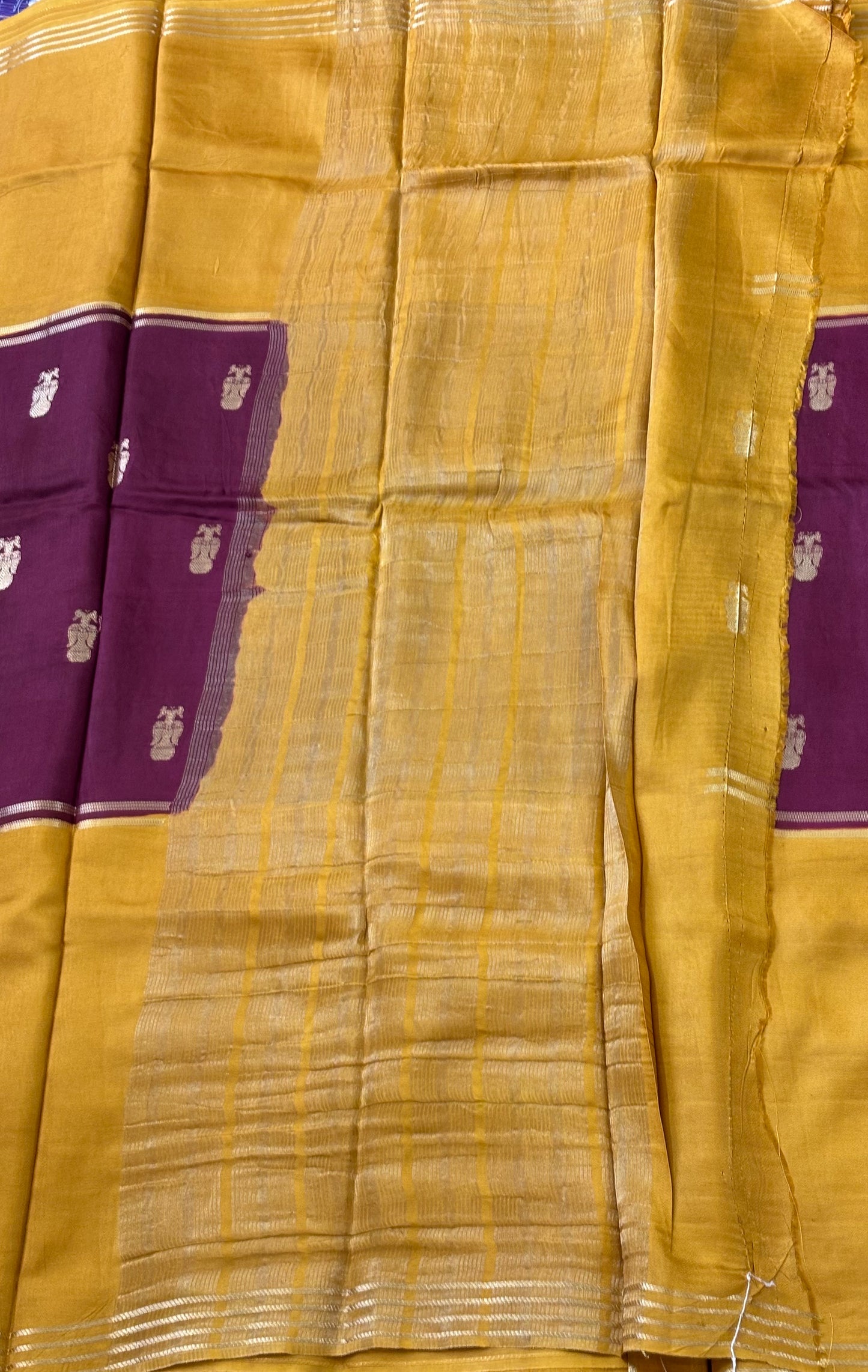 Semi Mysore Silk : Yellow & Maroon - TN078