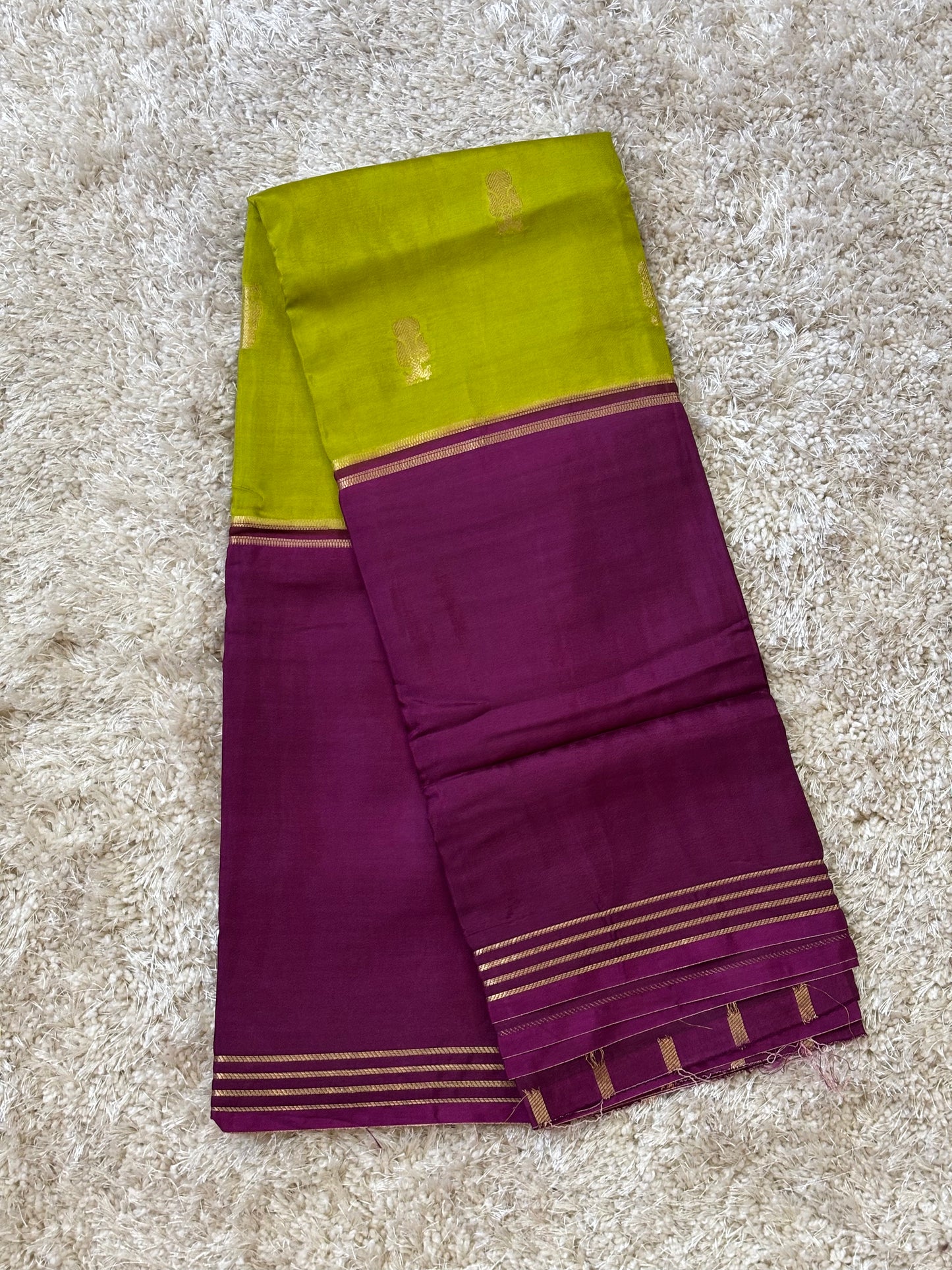 Semi Mysore Silk : Green & Purple - TN080
