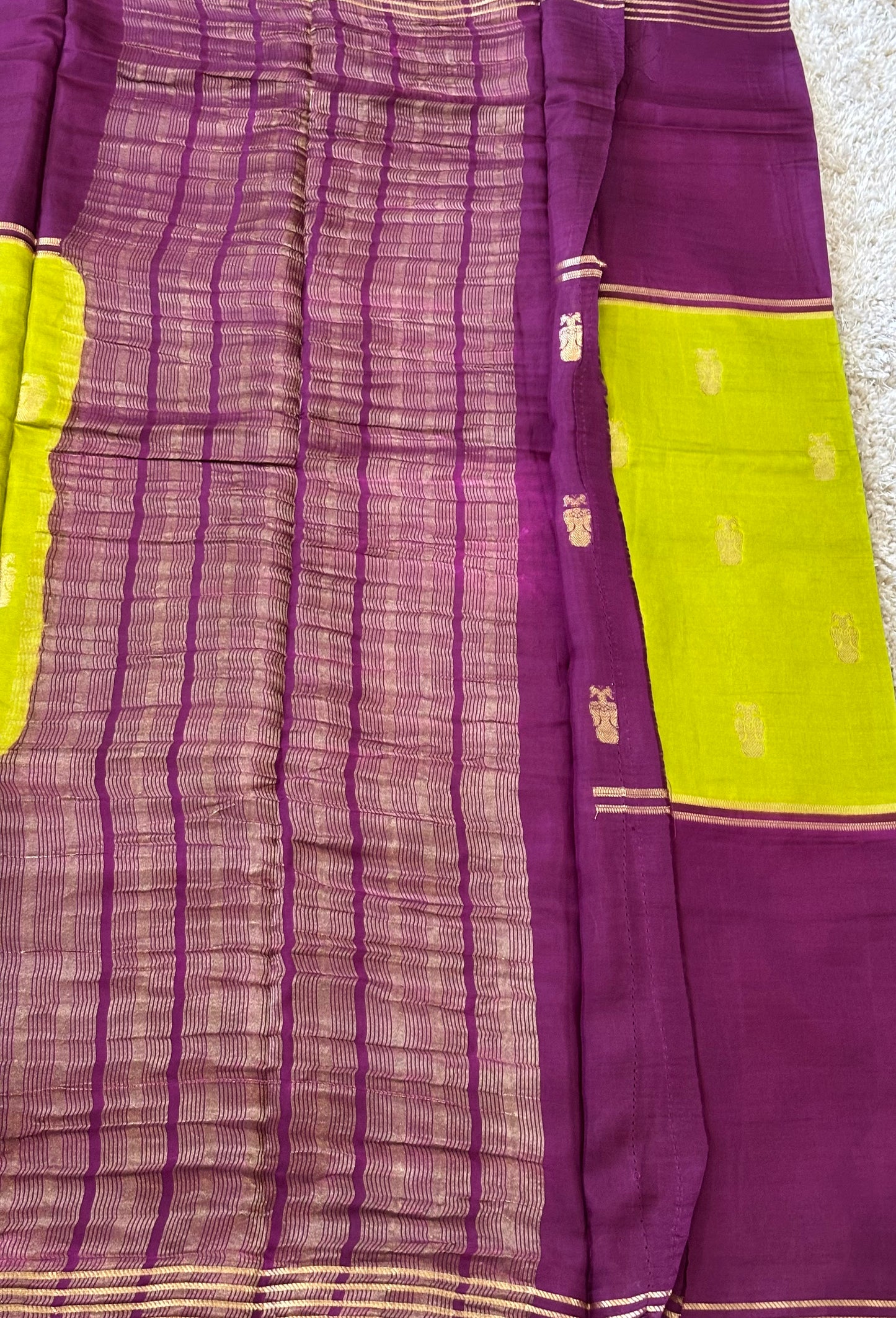 Semi Mysore Silk : Green & Purple - TN080