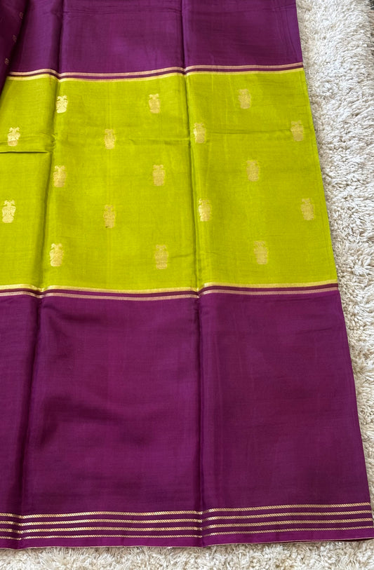 Semi Mysore Silk : Green & Purple - TN080