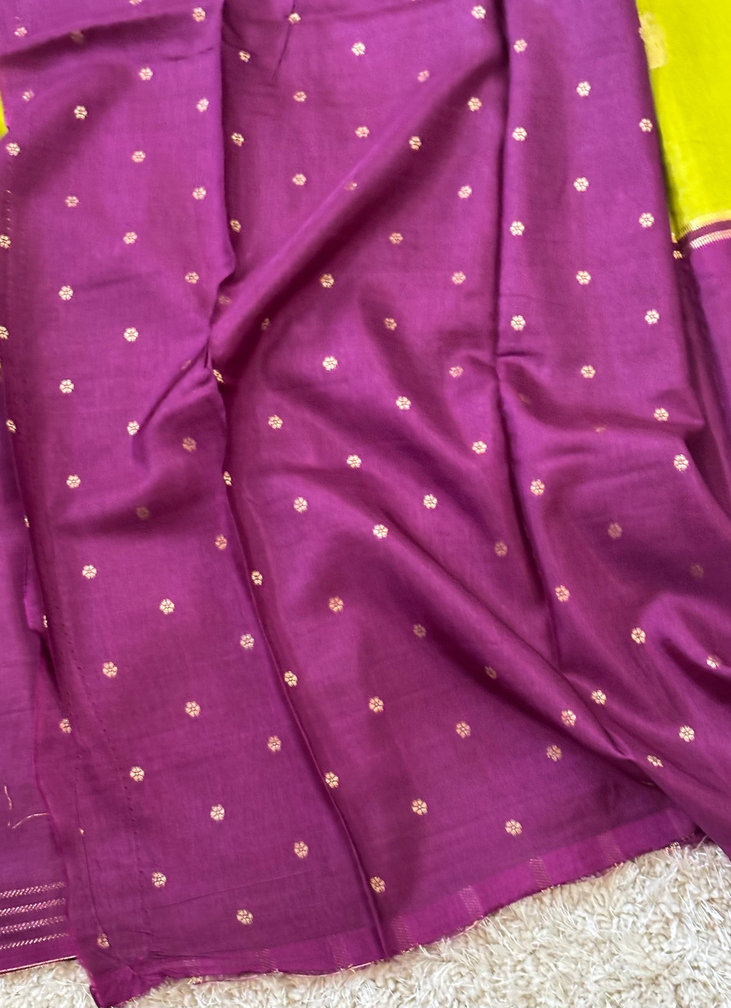 Semi Mysore Silk : Green & Purple - TN080