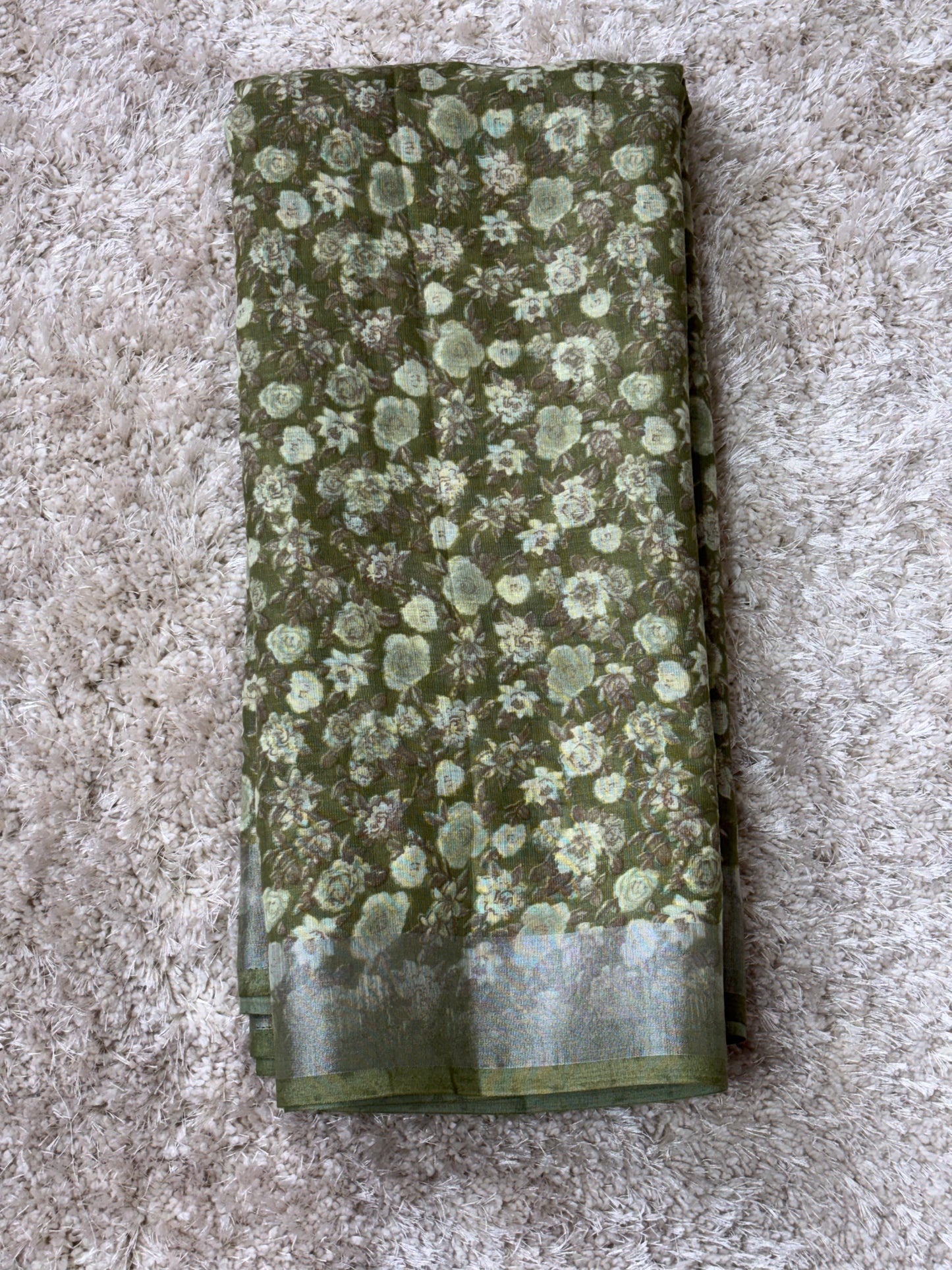 Linen Cotton Saree : Green - TN011