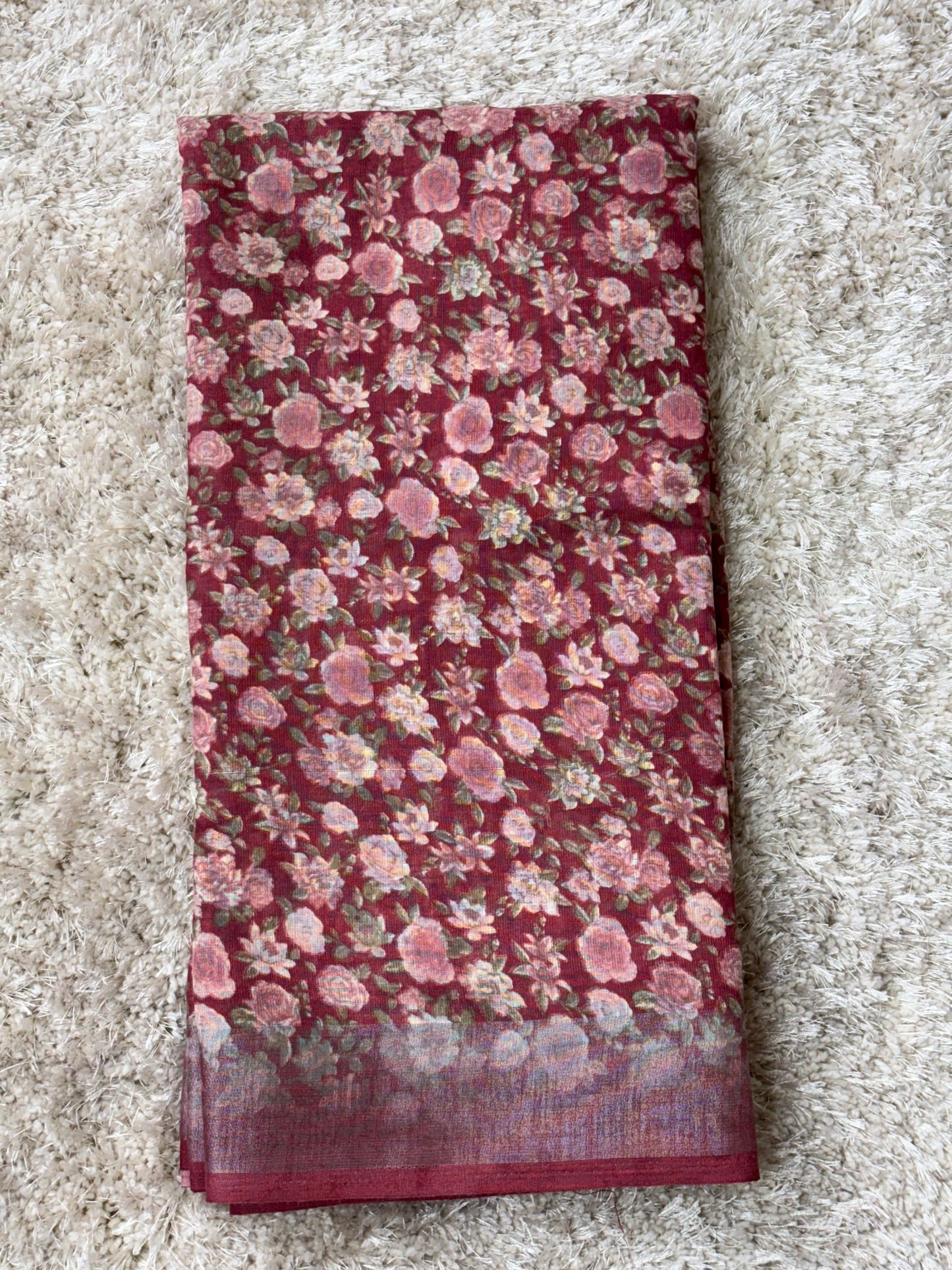 Linen Cotton Saree : Pink - TN012