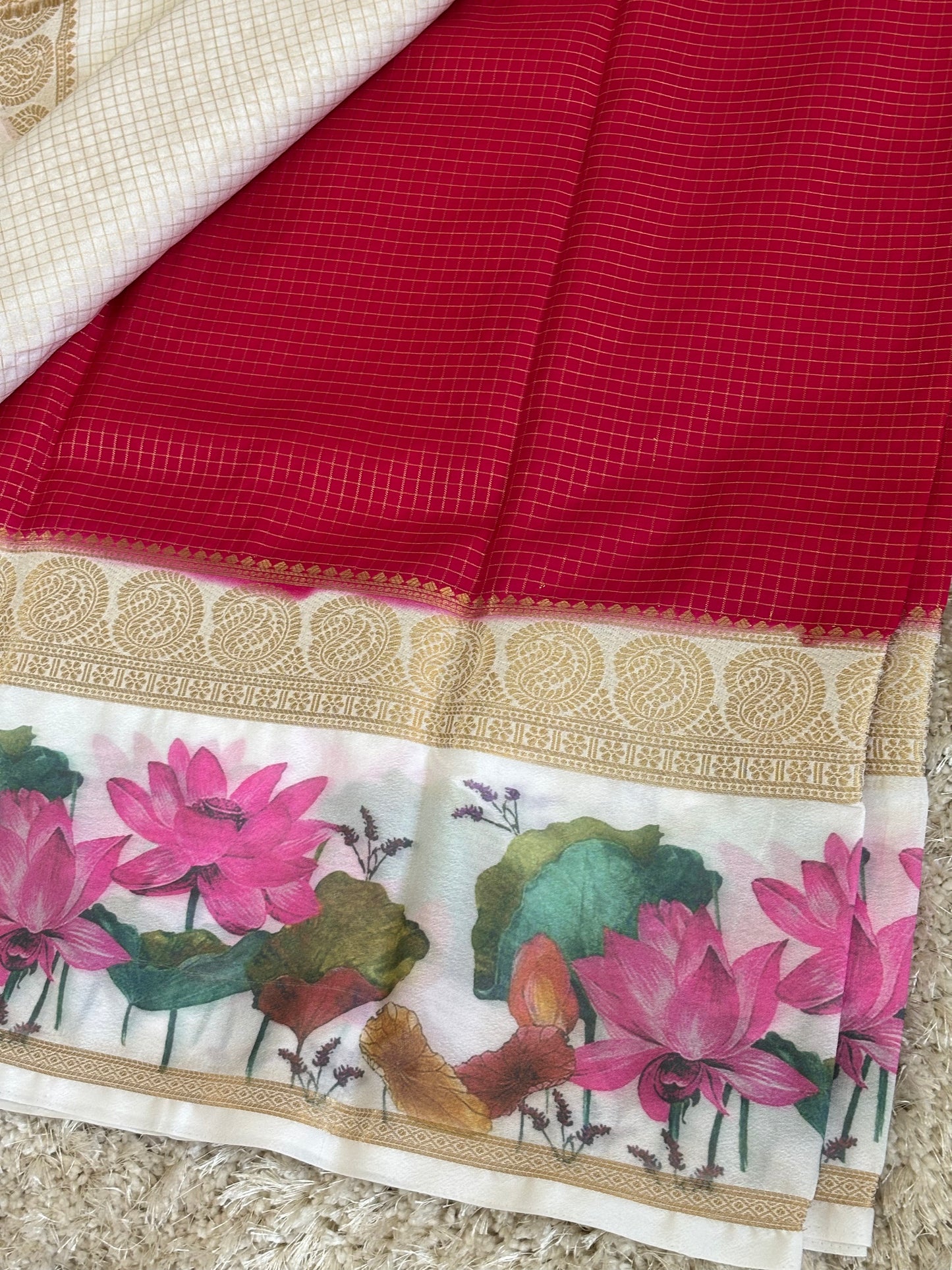 Semi Mysore Silk Checks : Pink - TN076