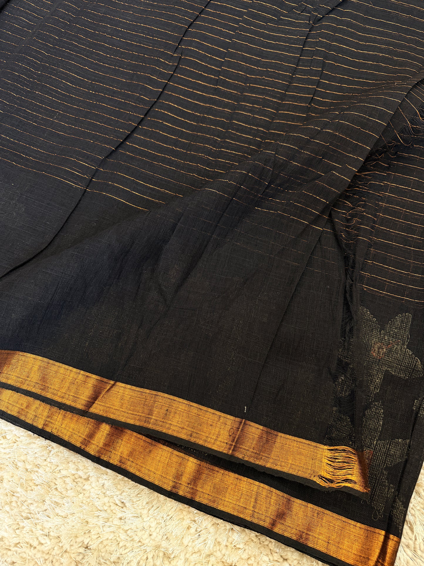 Black Linen Saree - TN177