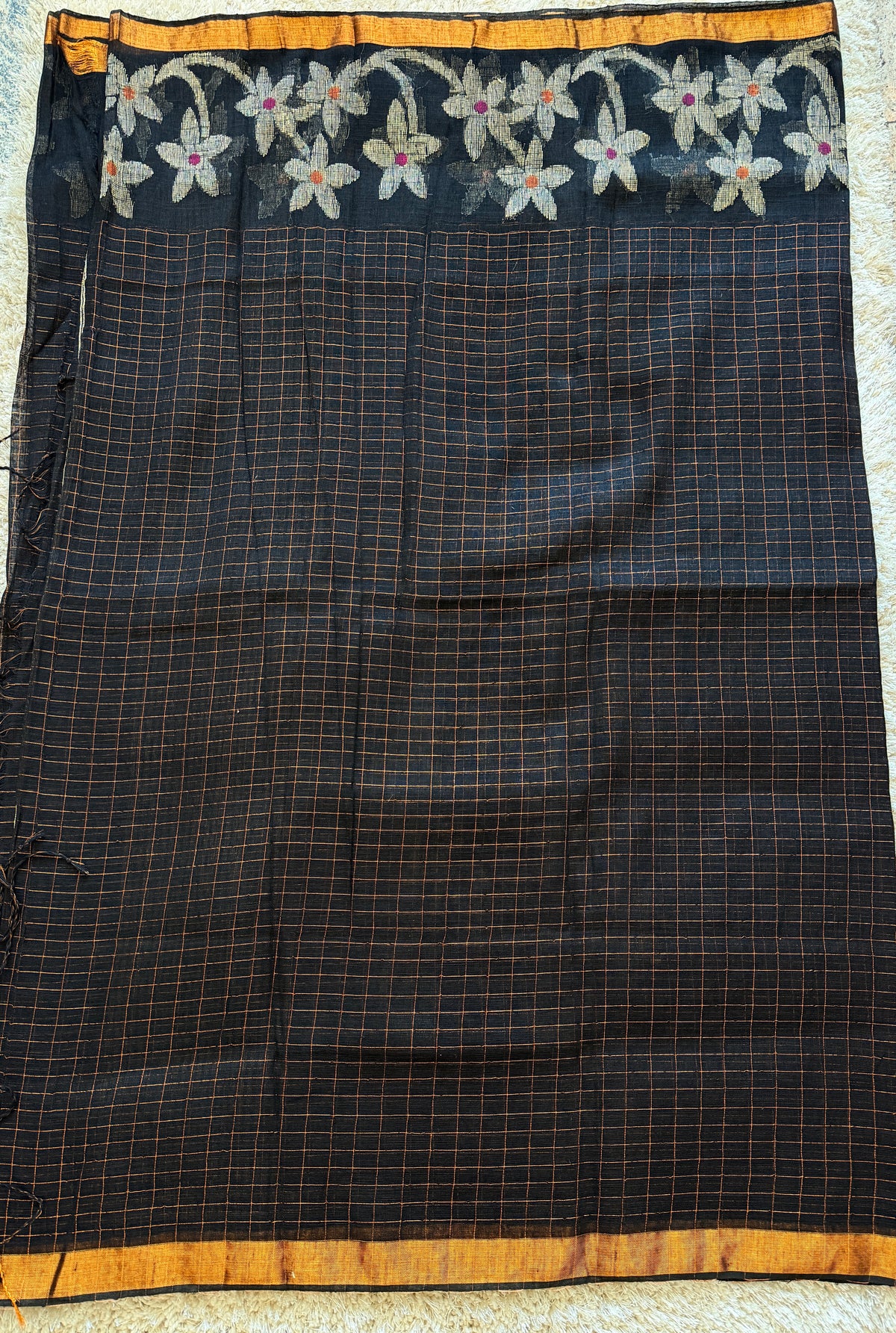 Black Linen Saree - TN177